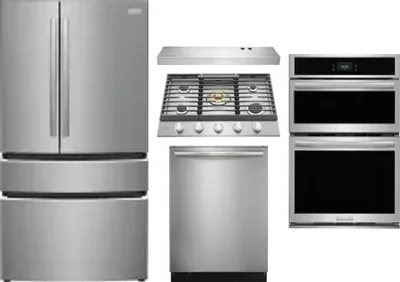 5 Piece Package Includes Refrigerator, Cooktop, Wall Oven, Hood And Dishwasher