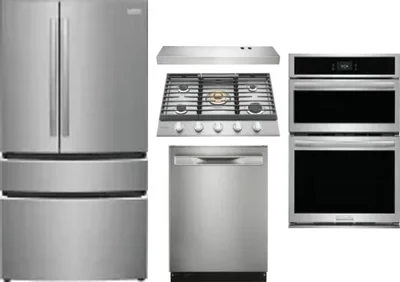 5 Piece Package Includes Refrigerator, Cooktop, Wall Oven, Hood And Dishwasher