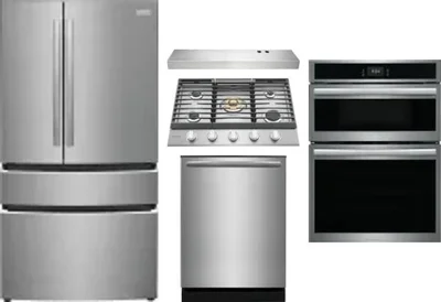 5 Piece Package Includes Refrigerator, Cooktop, Wall Oven, Hood And Dishwasher