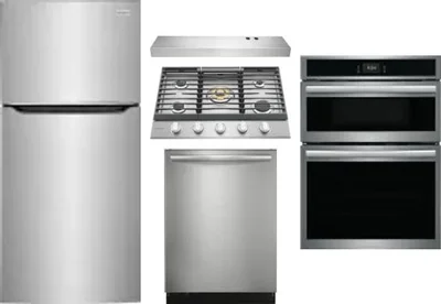5 Piece Package Includes Refrigerator, Cooktop, Wall Oven, Hood And Dishwasher