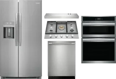 5 Piece Package Includes Refrigerator, Cooktop, Wall Oven, Hood And Dishwasher