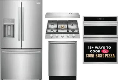 5 Piece Package Includes Refrigerator, Cooktop, Wall Oven, Hood And Dishwasher