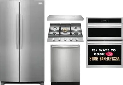 5 Piece Package Includes Refrigerator, Cooktop, Wall Oven, Hood And Dishwasher