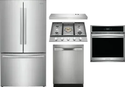 5 Piece Package Includes Refrigerator, Cooktop, Wall Oven, Hood And Dishwasher