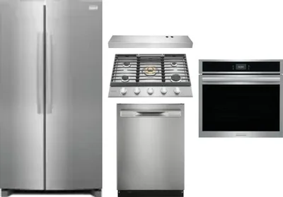 5 Piece Package Includes Refrigerator, Cooktop, Wall Oven, Hood And Dishwasher