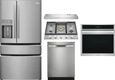 5 Piece Package Includes Refrigerator, Cooktop, Wall Oven, Hood And Dishwasher