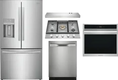 5 Piece Package Includes Refrigerator, Cooktop, Wall Oven, Hood And Dishwasher
