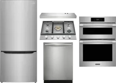 5 Piece Package Includes Refrigerator, Cooktop, Wall Oven, Hood And Dishwasher