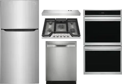 5 Piece Package Includes Refrigerator, Cooktop, Wall Oven, Hood And Dishwasher