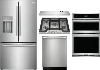 5 Piece Package Includes Refrigerator, Cooktop, Wall Oven, Hood And Dishwasher