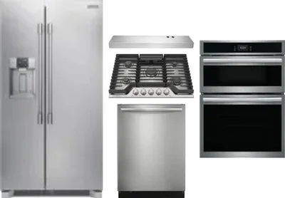5 Piece Package Includes Refrigerator, Cooktop, Wall Oven, Hood And Dishwasher