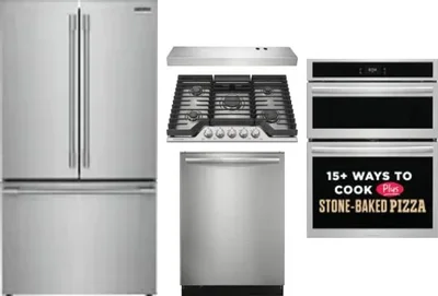 5 Piece Package Includes Refrigerator, Cooktop, Wall Oven, Hood And Dishwasher