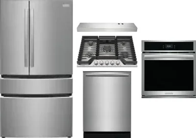 5 Piece Package Includes Refrigerator, Cooktop, Wall Oven, Hood And Dishwasher