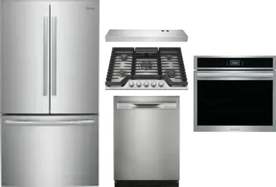 5 Piece Package Includes Refrigerator, Cooktop, Wall Oven, Hood And Dishwasher