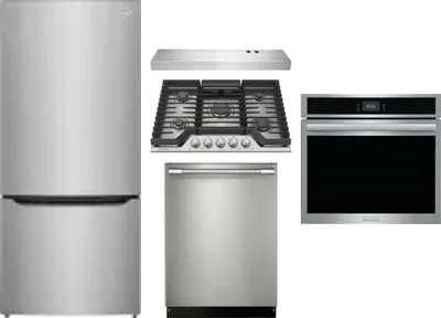 5 Piece Package Includes Refrigerator, Cooktop, Wall Oven, Hood And Dishwasher