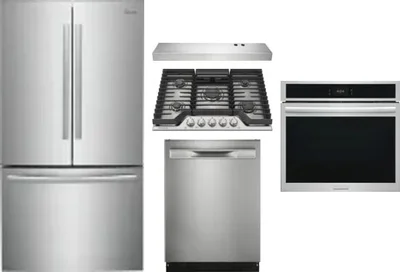 5 Piece Package Includes Refrigerator, Cooktop, Wall Oven, Hood And Dishwasher