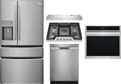 5 Piece Package Includes Refrigerator, Cooktop, Wall Oven, Hood And Dishwasher