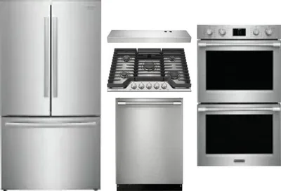 5 Piece Package Includes Refrigerator, Cooktop, Wall Oven, Hood And Dishwasher