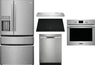 5 Piece Package Includes Refrigerator, Cooktop, Wall Oven, Hood And Dishwasher