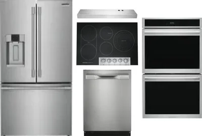 5 Piece Package Includes Refrigerator, Cooktop, Wall Oven, Hood And Dishwasher