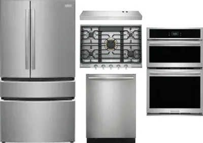 5 Piece Package Includes Refrigerator, Cooktop, Wall Oven, Hood And Dishwasher