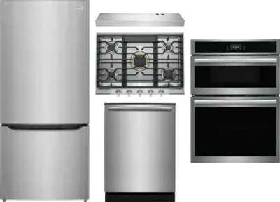 5 Piece Package Includes Refrigerator, Cooktop, Wall Oven, Hood And Dishwasher