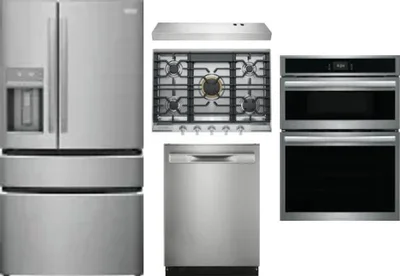 5 Piece Package Includes Refrigerator, Cooktop, Wall Oven, Hood And Dishwasher