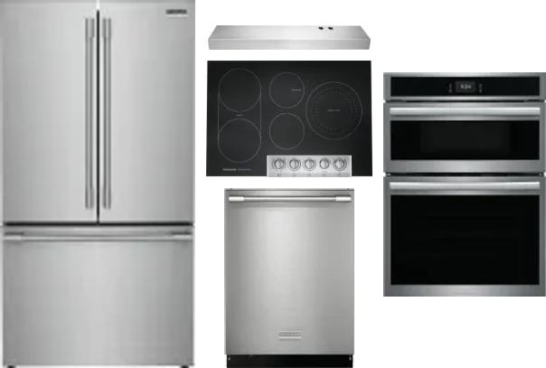 5 Piece Package Includes Refrigerator, Cooktop, Wall Oven, Hood And Dishwasher