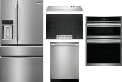 5 Piece Package Includes Refrigerator, Cooktop, Wall Oven, Hood And Dishwasher
