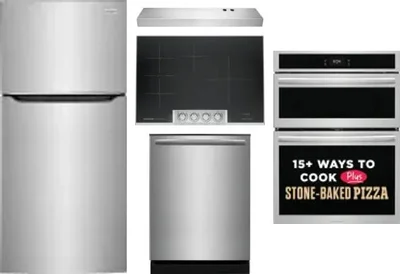 5 Piece Package Includes Refrigerator, Cooktop, Wall Oven, Hood And Dishwasher