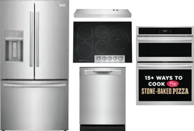 5 Piece Package Includes Refrigerator, Cooktop, Wall Oven, Hood And Dishwasher