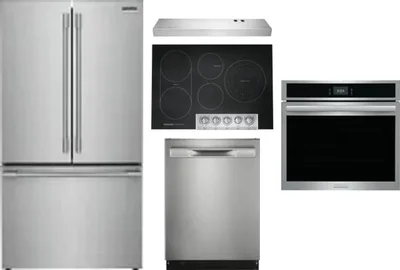 5 Piece Package Includes Refrigerator, Cooktop, Wall Oven, Hood And Dishwasher