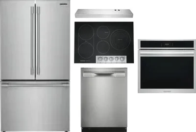 5 Piece Package Includes Refrigerator, Cooktop, Wall Oven, Hood And Dishwasher