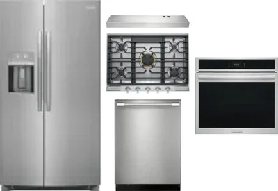 5 Piece Package Includes Refrigerator, Cooktop, Wall Oven, Hood And Dishwasher
