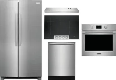5 Piece Package Includes Refrigerator, Cooktop, Wall Oven, Hood And Dishwasher
