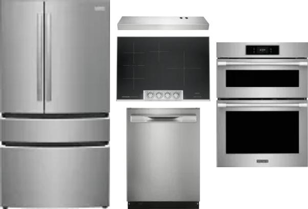 5 Piece Package Includes Refrigerator, Cooktop, Wall Oven, Hood And Dishwasher