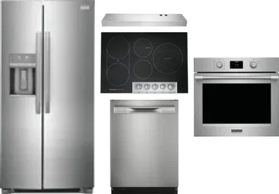 5 Piece Package Includes Refrigerator, Cooktop, Wall Oven, Hood And Dishwasher