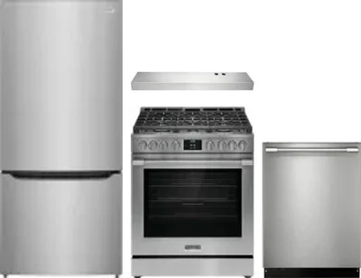 4 Piece Package Includes Refrigerator, Range, Hood And Dishwasher