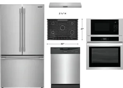 5 Piece Package Includes Refrigerator, Cooktop, Wall Oven, Hood And Dishwasher
