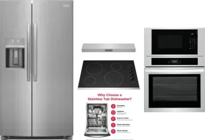 5 Piece Package Includes Refrigerator, Cooktop, Wall Oven, Hood And Dishwasher