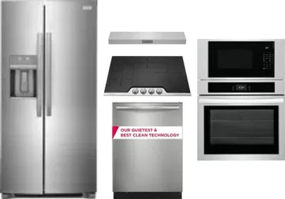 5 Piece Package Includes Refrigerator, Cooktop, Wall Oven, Hood And Dishwasher