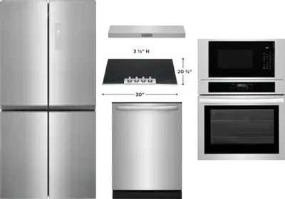 5 Piece Package Includes Refrigerator, Cooktop, Wall Oven, Hood And Dishwasher