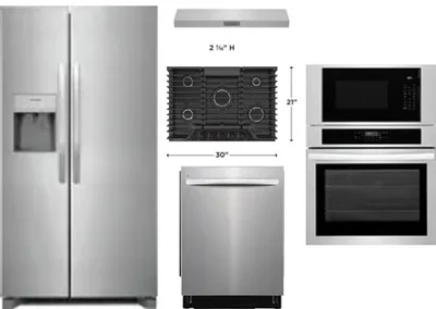 5 Piece Package Includes Refrigerator, Cooktop, Wall Oven, Hood And Dishwasher