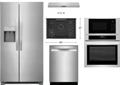 5 Piece Package Includes Refrigerator, Cooktop, Wall Oven, Hood And Dishwasher