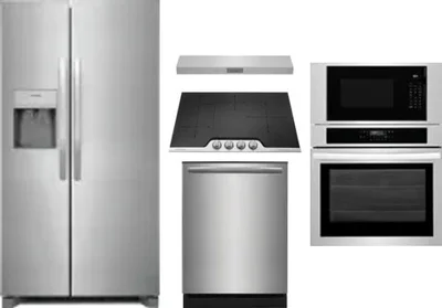 5 Piece Package Includes Refrigerator, Cooktop, Wall Oven, Hood And Dishwasher