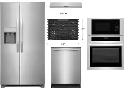 5 Piece Package Includes Refrigerator, Cooktop, Wall Oven, Hood And Dishwasher