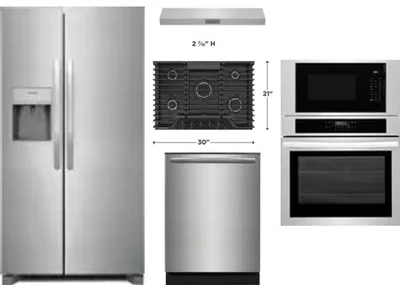 5 Piece Package Includes Refrigerator, Cooktop, Wall Oven, Hood And Dishwasher