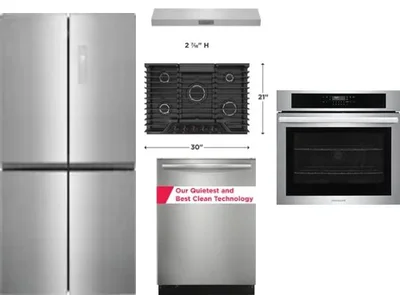 5 Piece Package Includes Refrigerator, Cooktop, Wall Oven, Hood And Dishwasher