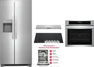 5 Piece Package Includes Refrigerator, Cooktop, Wall Oven, Hood And Dishwasher
