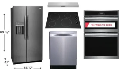 5 Piece Package Includes Refrigerator, Cooktop, Wall Oven, Hood And Dishwasher